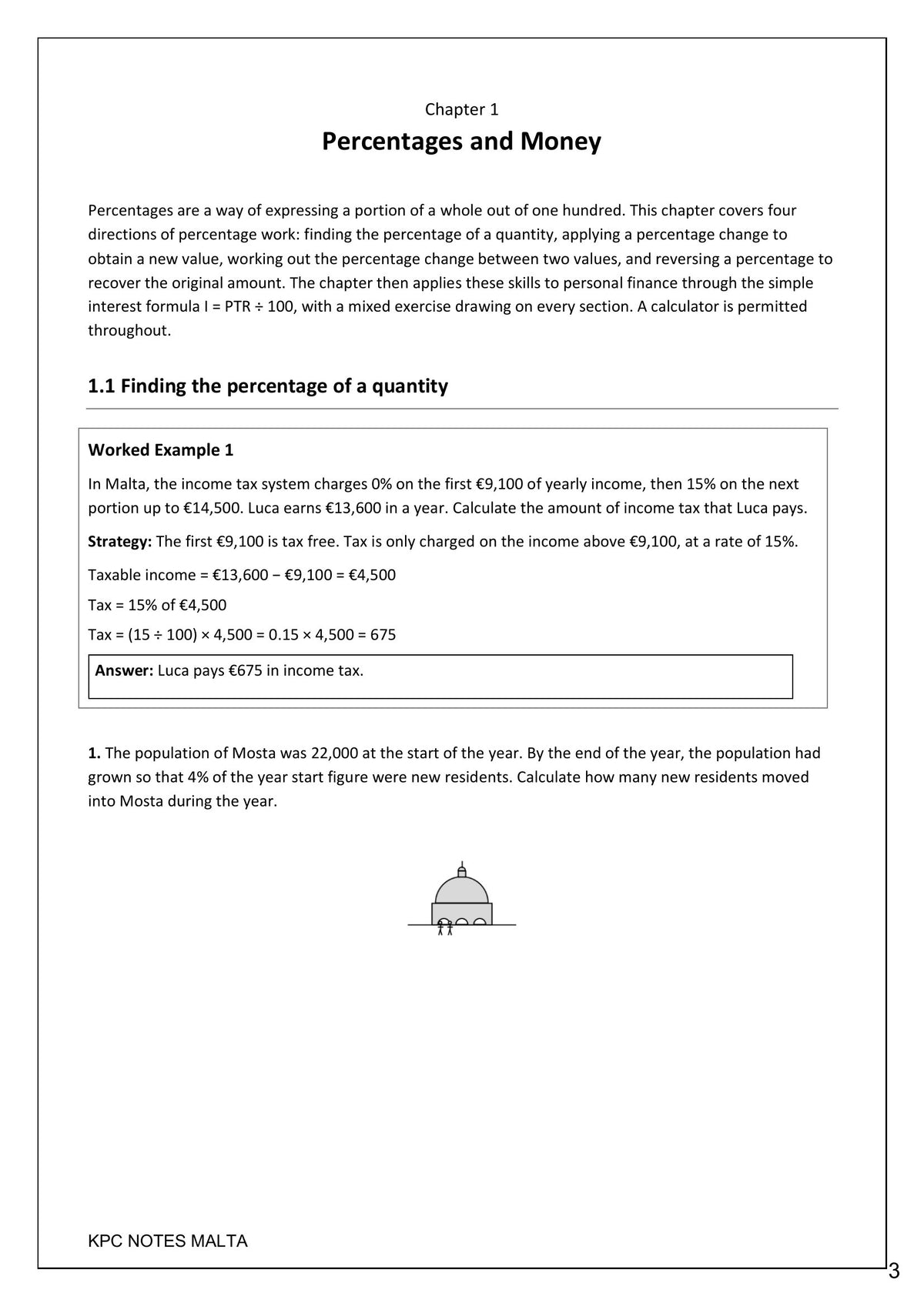 Percentages and Money: a worked income tax example set in Malta (page 3)