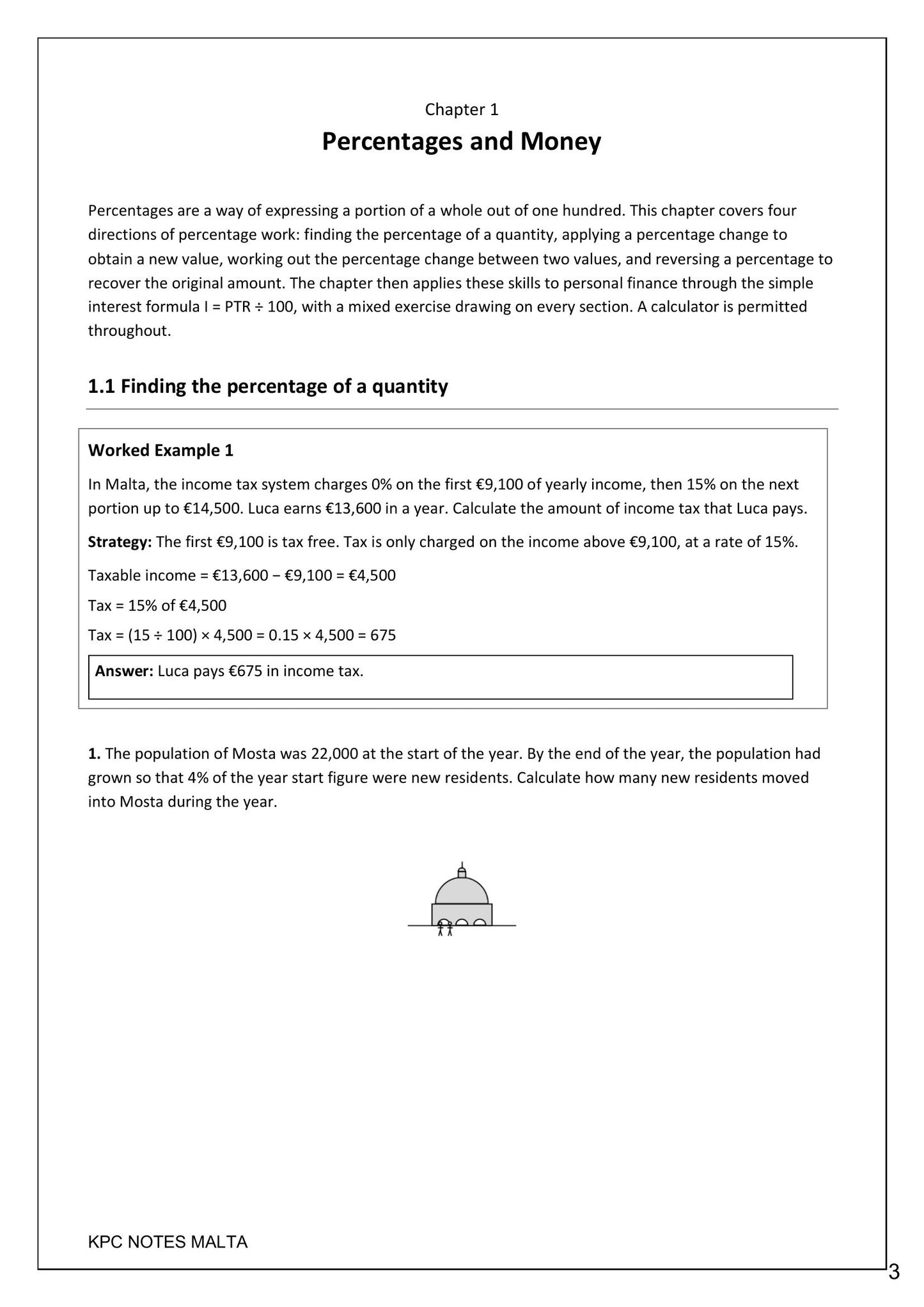 Percentages and Money: a worked income tax example set in Malta (page 3)