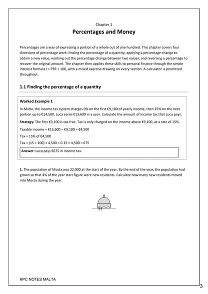 Percentages and Money: a worked income tax example set in Malta (page 3)