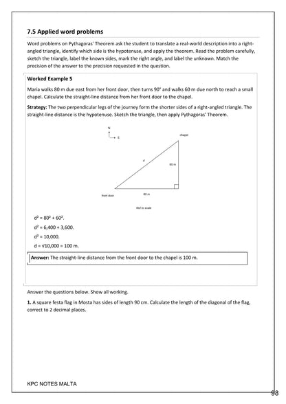 Pythagoras' Theorem: applied word problems with a sketched right-angled triangle (page 98)