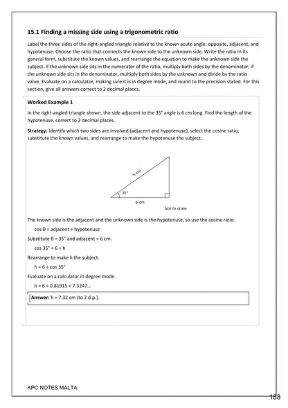 Trigonometry: finding a missing side with the cosine ratio (page 188)