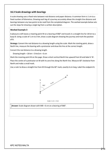 Bearings and Scale Drawings: drawing a journey leg to scale on a bearing (page 214)
