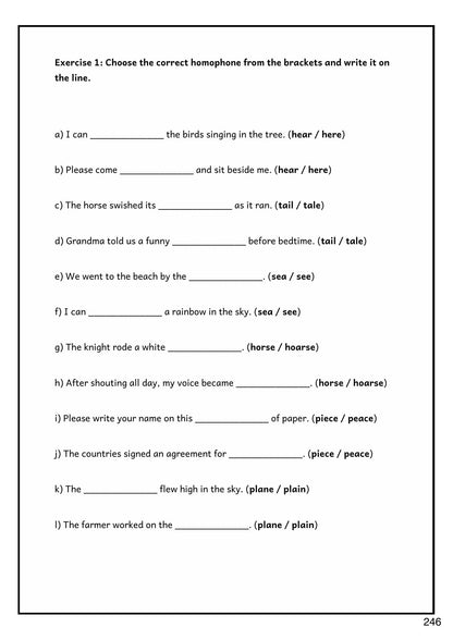 Grammar: choosing the correct homophone (page 246)