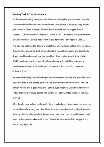 Reading Comprehension 1: the story 'The Wooden Box' (page 9)