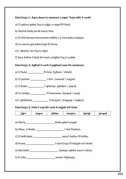 Grammatika: eżerċizzji fuq il-verbi (paġna 202)