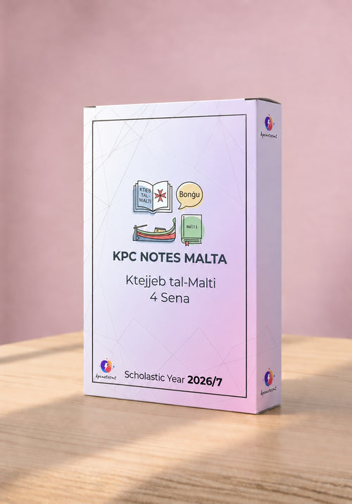 Gwida Kompluta tal-Malti għar-Raba' Sena minn KPC Notes Malta, ktieb stampat u rilegat għas-sena skolastika 2026/7