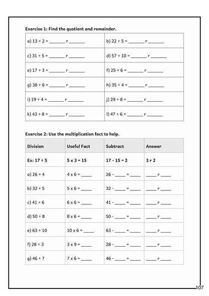 Maths: division with remainders (page 107)