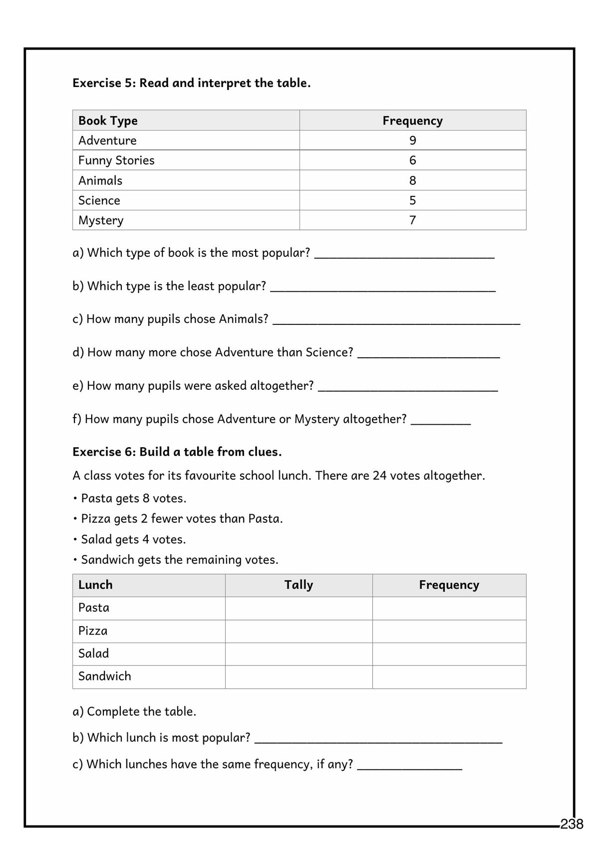 Data Handling: reading and building frequency tables (page 238)