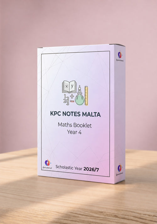 Year 4 Maths Complete Guide by KPC Notes Malta, printed and bound booklet for scholastic year 2026/7