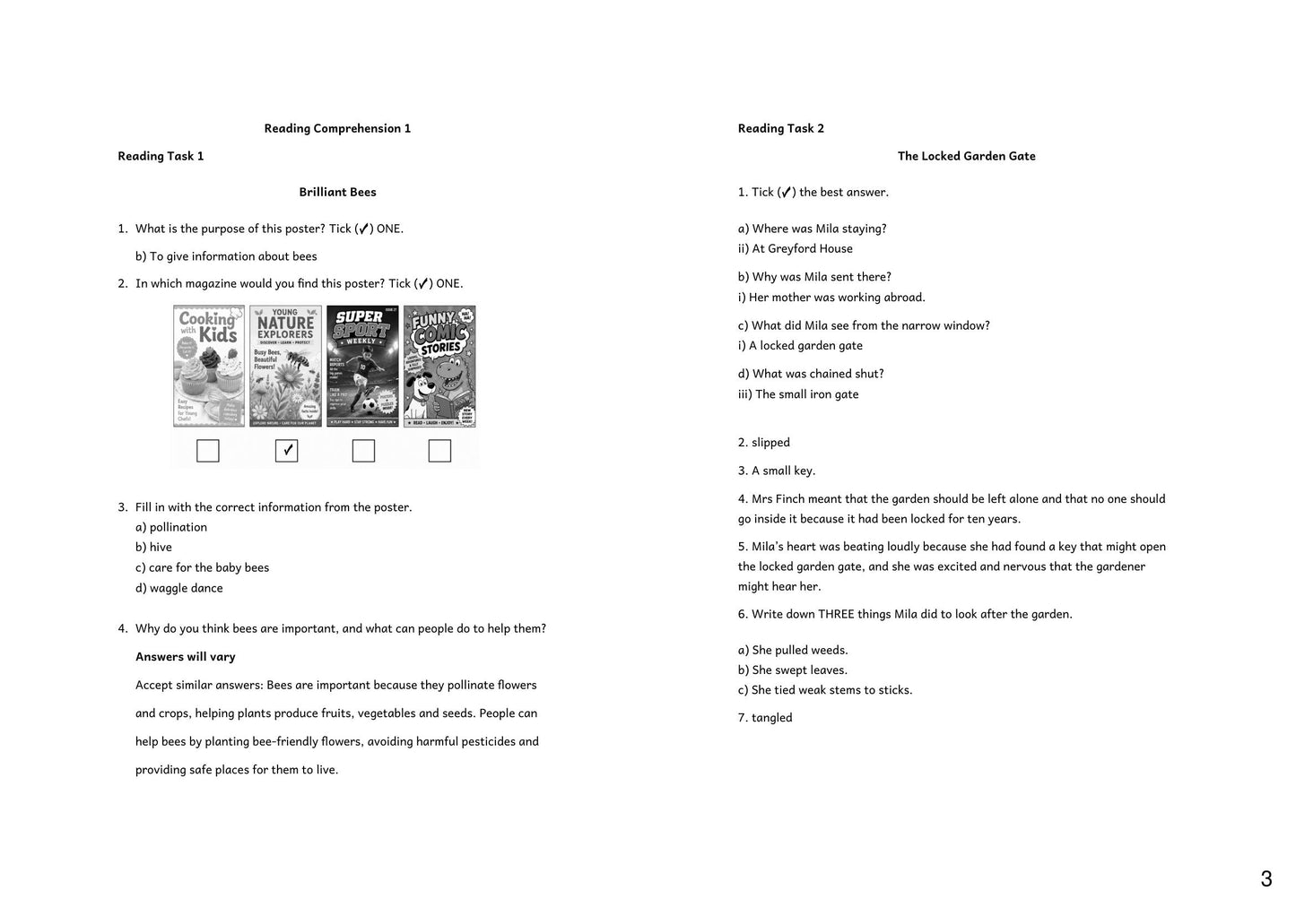 English: worked answers from the English answer booklet (page 3)