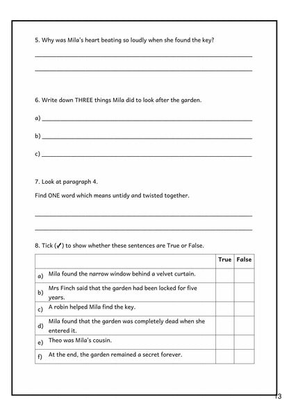 English: retrieval, inference and true-or-false questions on a story (page 13)