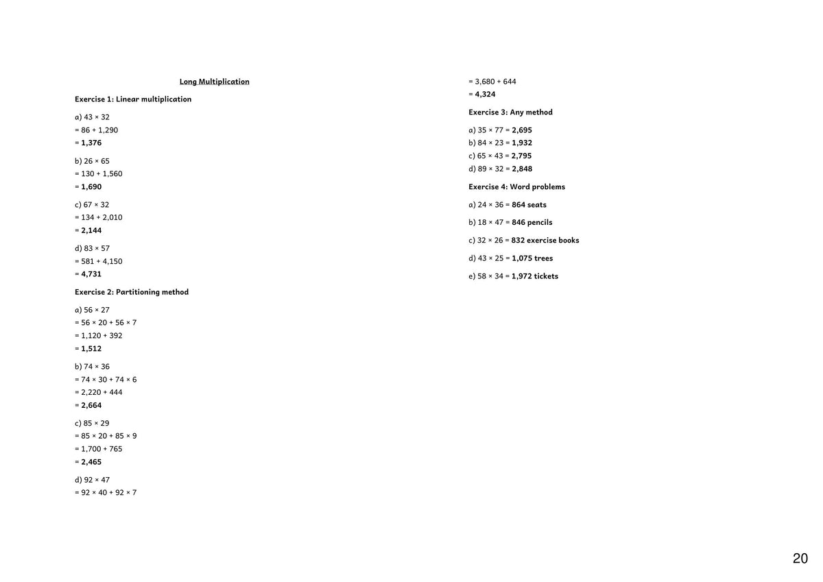 Answers: worked answers from the separate answer booklet (page 20)