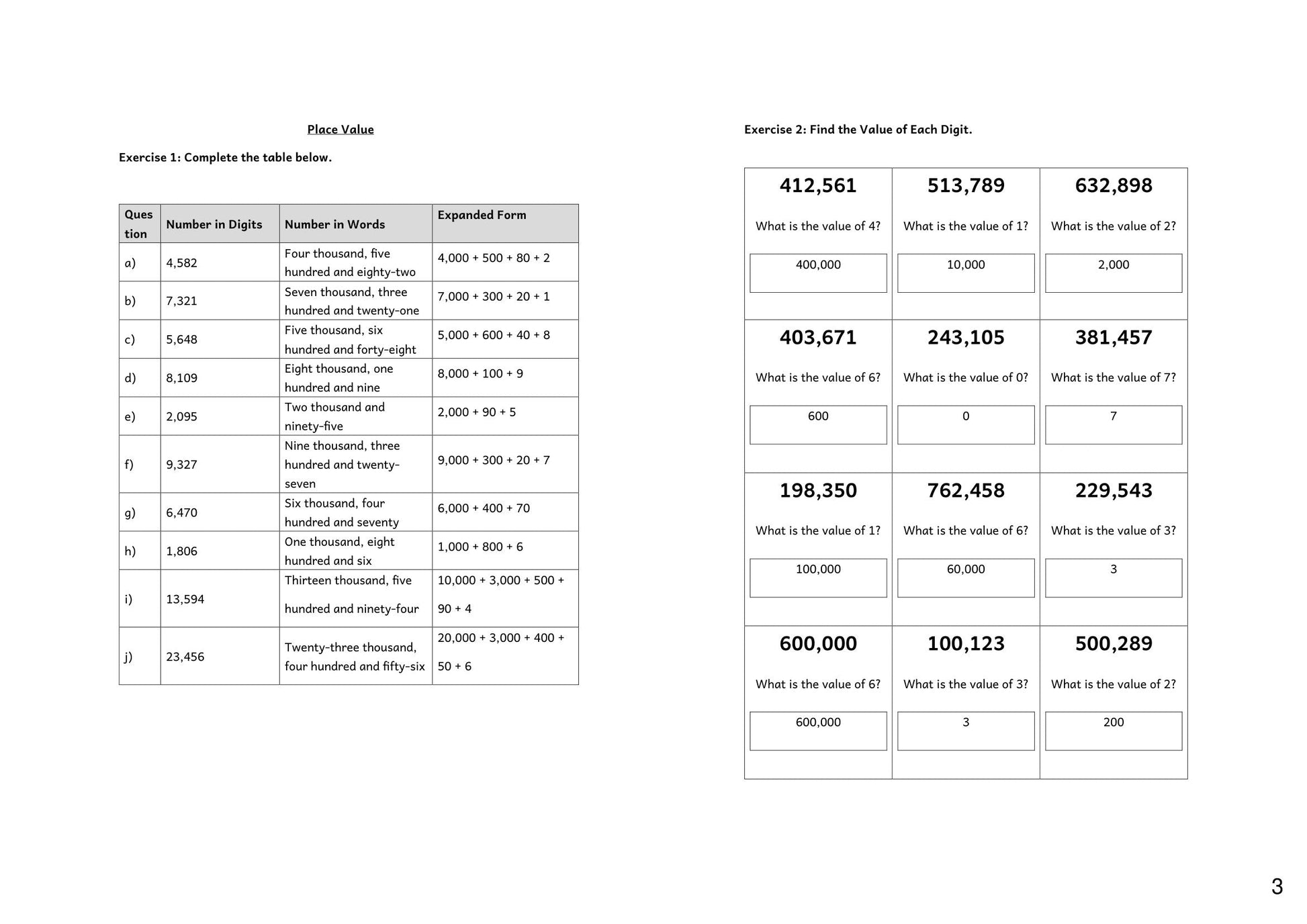 Maths: worked answers from the Maths answer booklet (page 3)