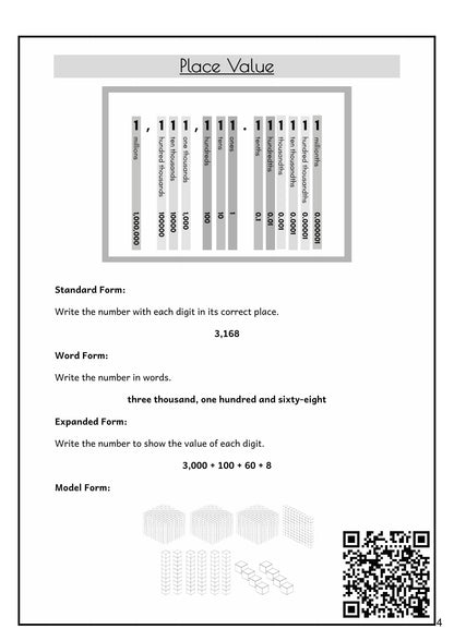 Number and Place Value: standard, word, expanded and model form for 3,168 (page 4)