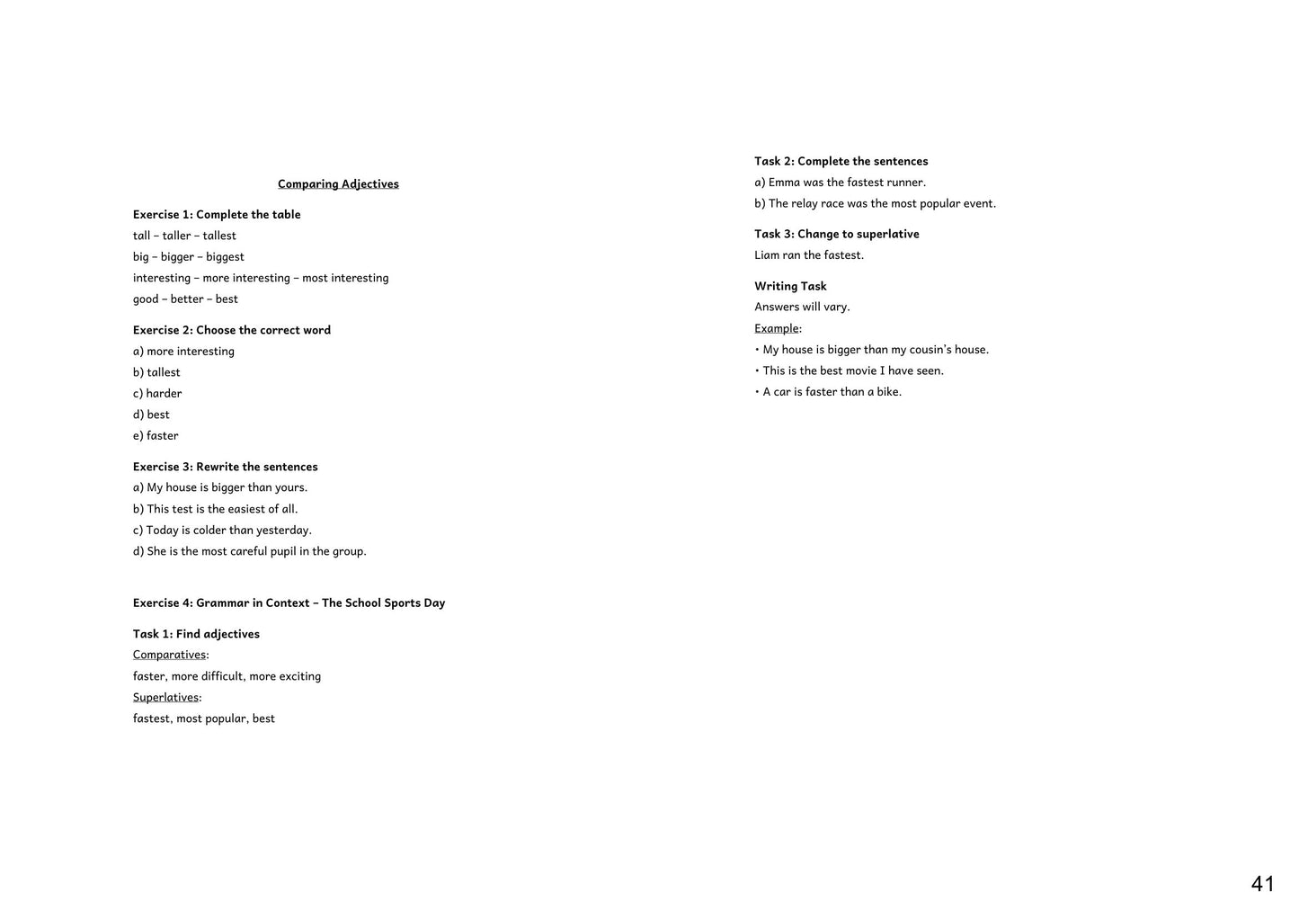 Answers: worked answers from the separate answer booklet (page 41)