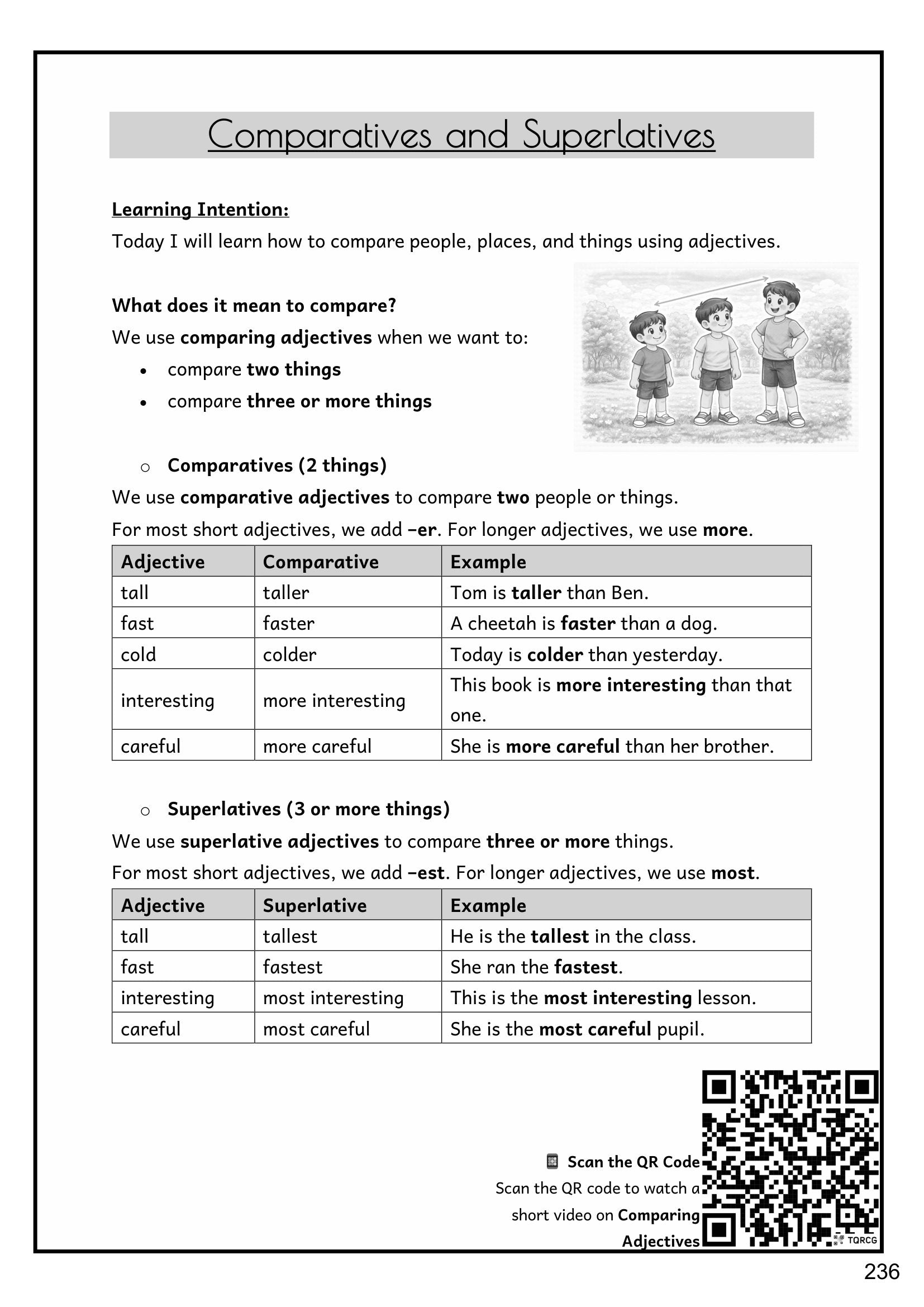 Grammar: comparative and superlative adjectives, with examples (page 236)
