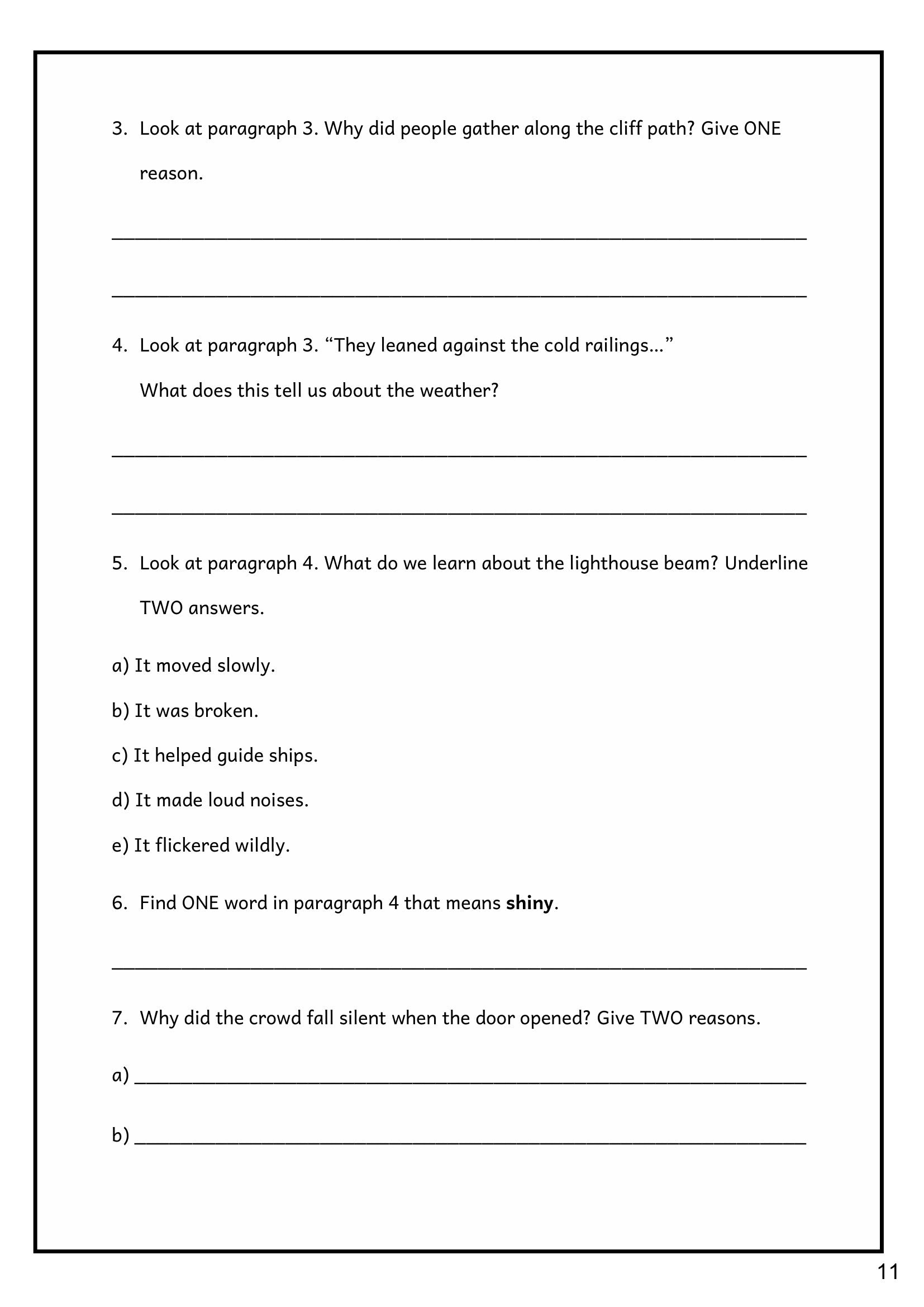 Reading Comprehension: inference and vocabulary questions on the passage (page 11)