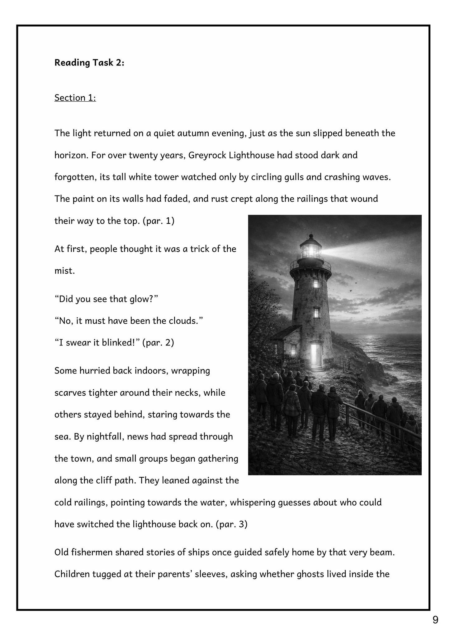Reading Comprehension: the lighthouse reading task (page 9)