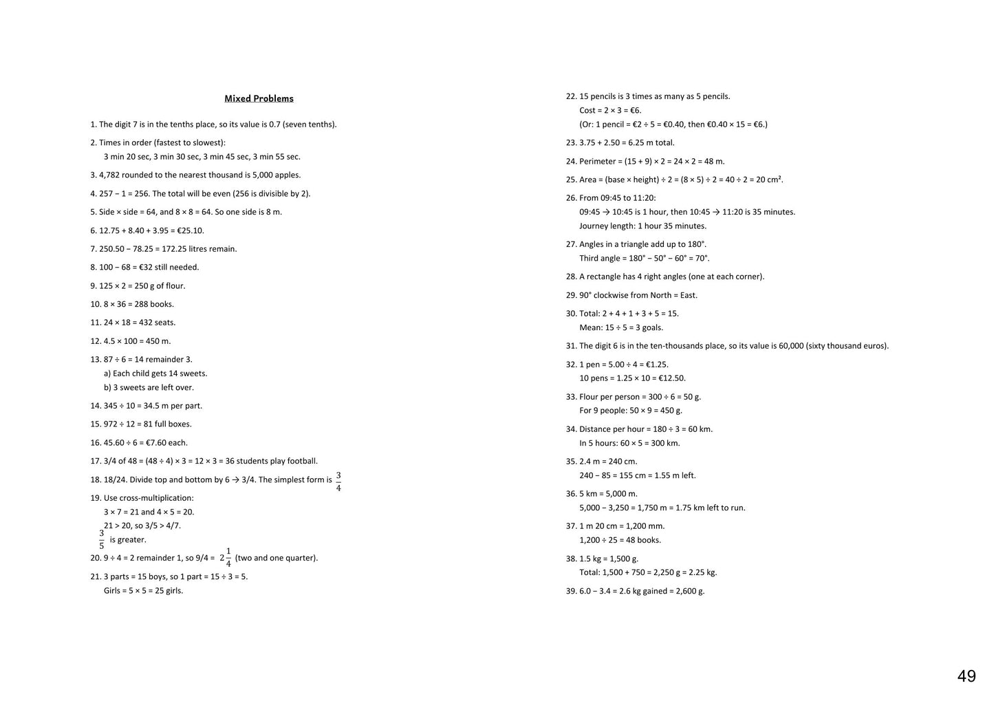 Answers: worked answers to the mixed problems (page 49)