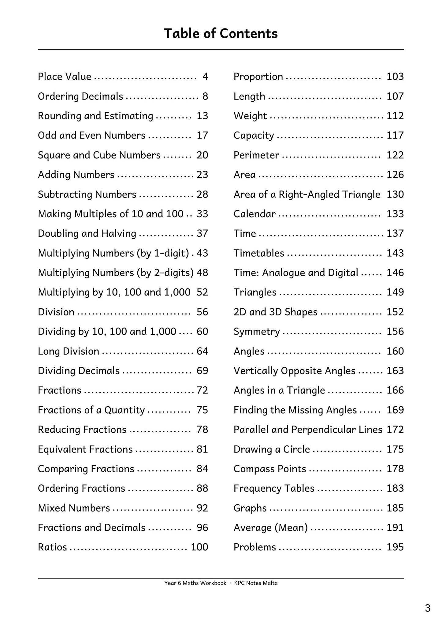 Maths: contents, all 50 topics in the Maths book (page 3)
