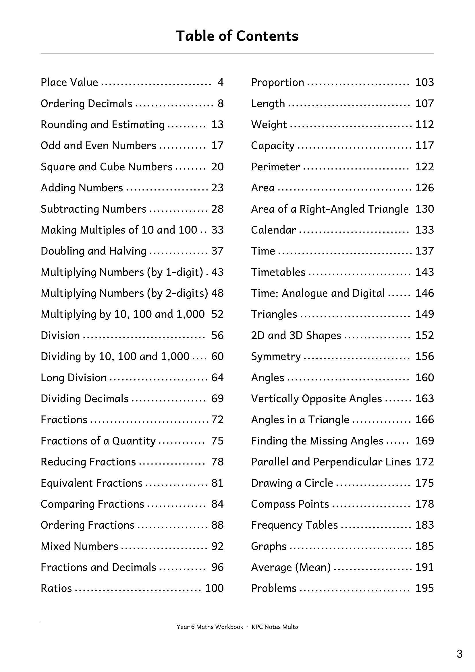 Maths: contents, all 50 topics in the Maths book (page 3)