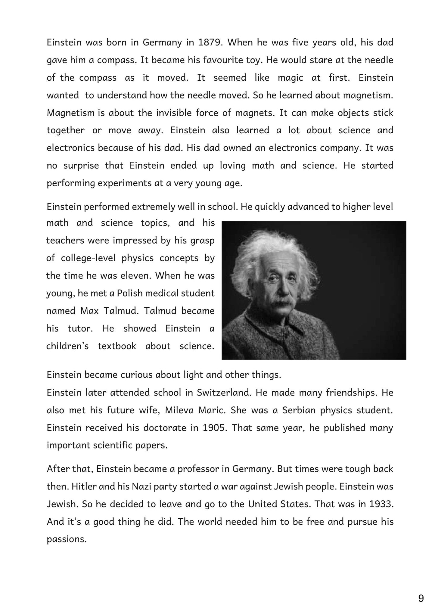 English — Reading Comprehension: the Albert Einstein reading passage (page 9)