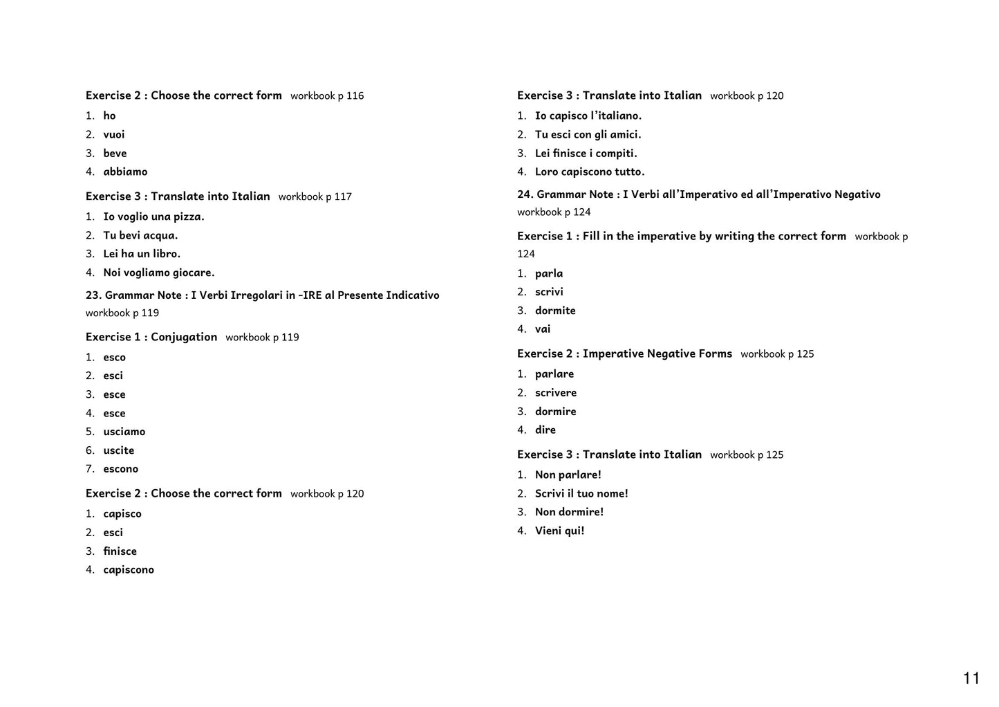 Answers: irregular verbs and the imperative, from the separate answer booklet (page 11)