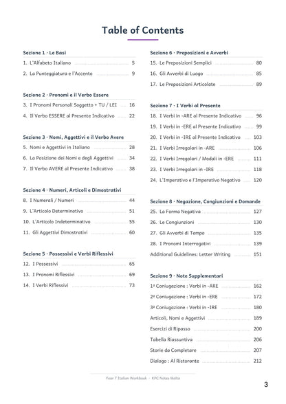 Contents: all 28 grammar topics across nine sections, with page numbers (page 3)
