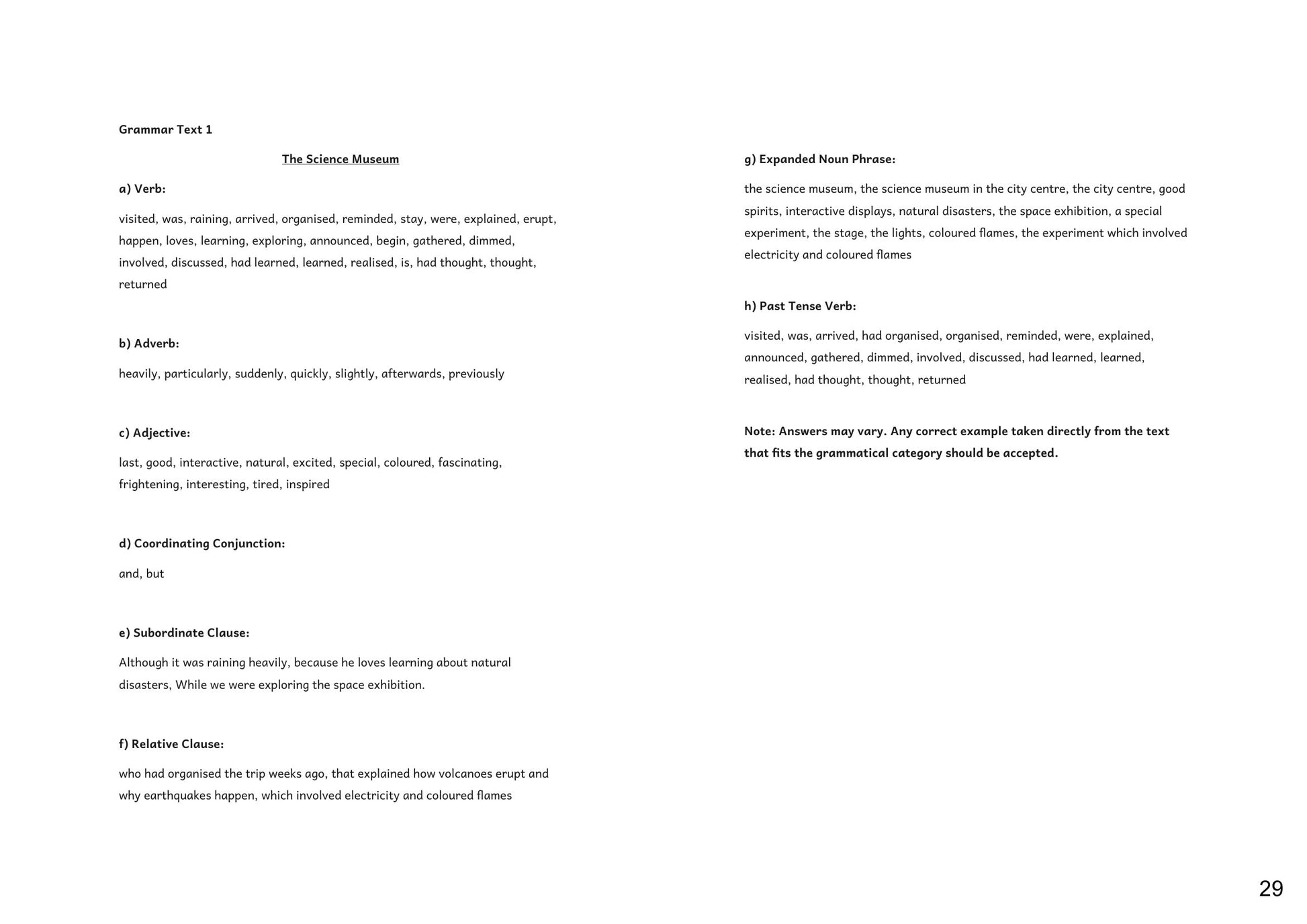 Answers: the Grammar Hunt answers in full (page 29)