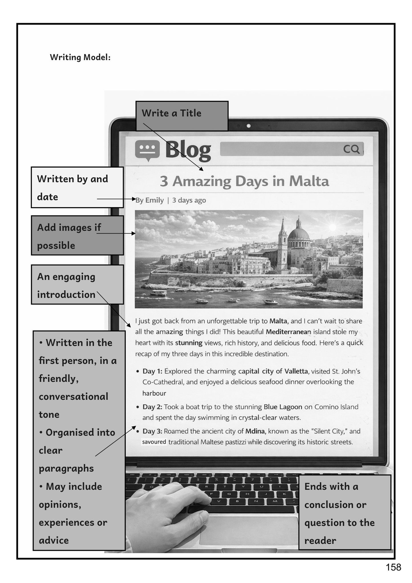 Creative Writing: a model blog post (page 158)