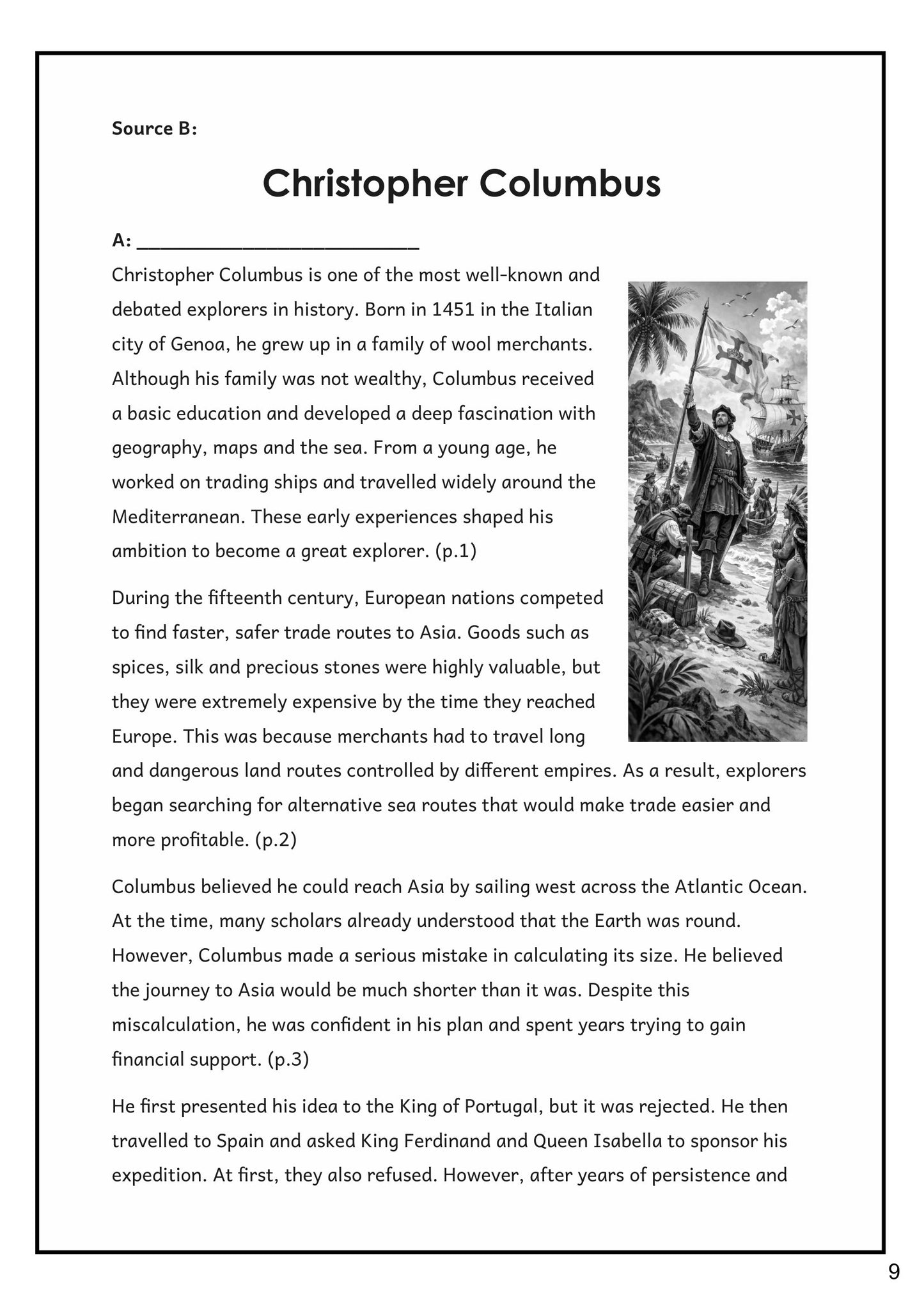 Reading Comprehension: the Christopher Columbus source text (page 9)