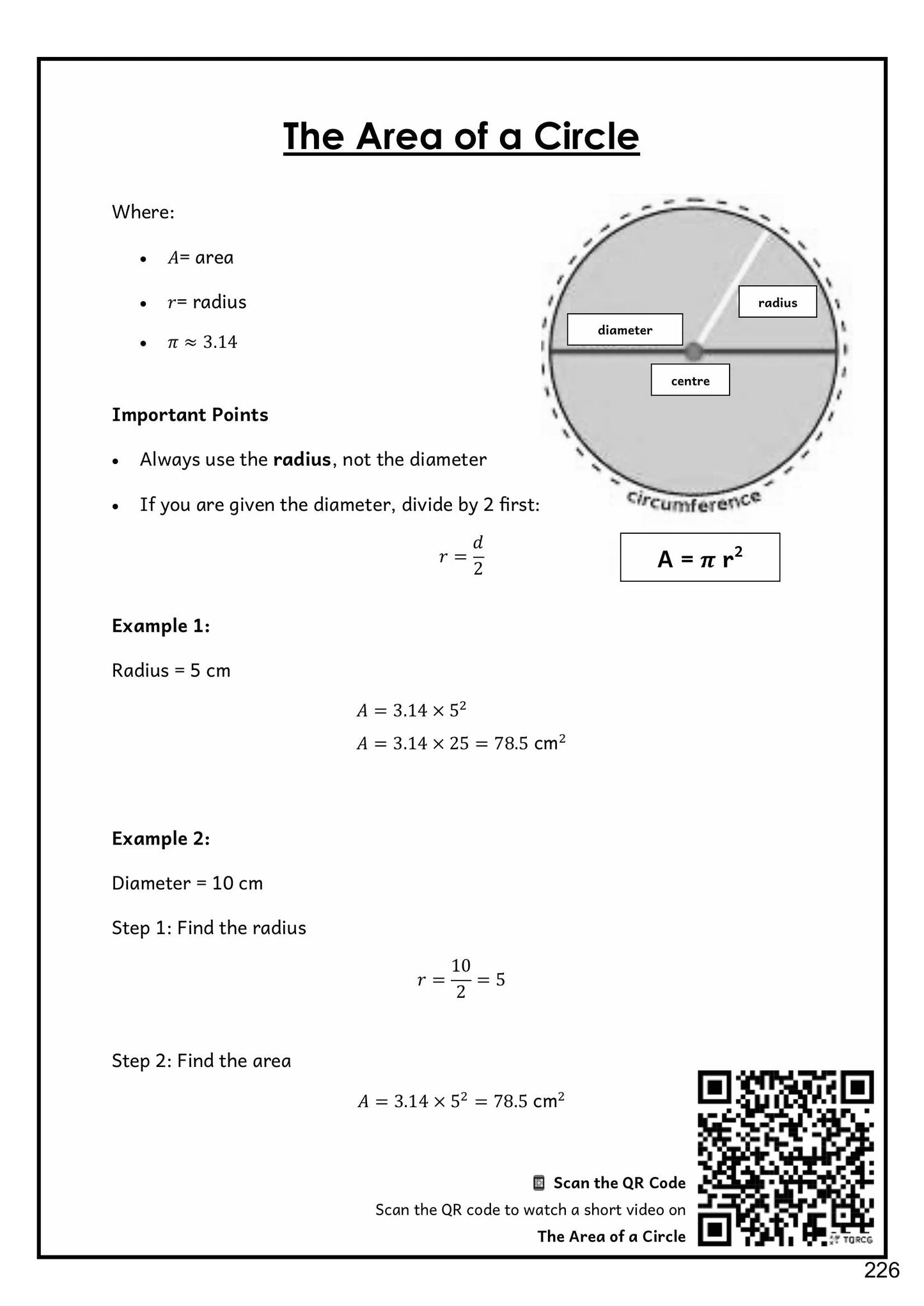 Maths: the area of a circle (page 226)